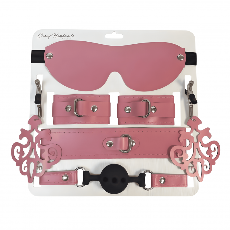 Набор БДСМ девайсов "Crazy Handmade" кожа, розовый 